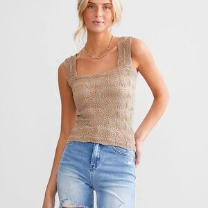 Free People Love letter Cami Neutral Beige Textured Tank